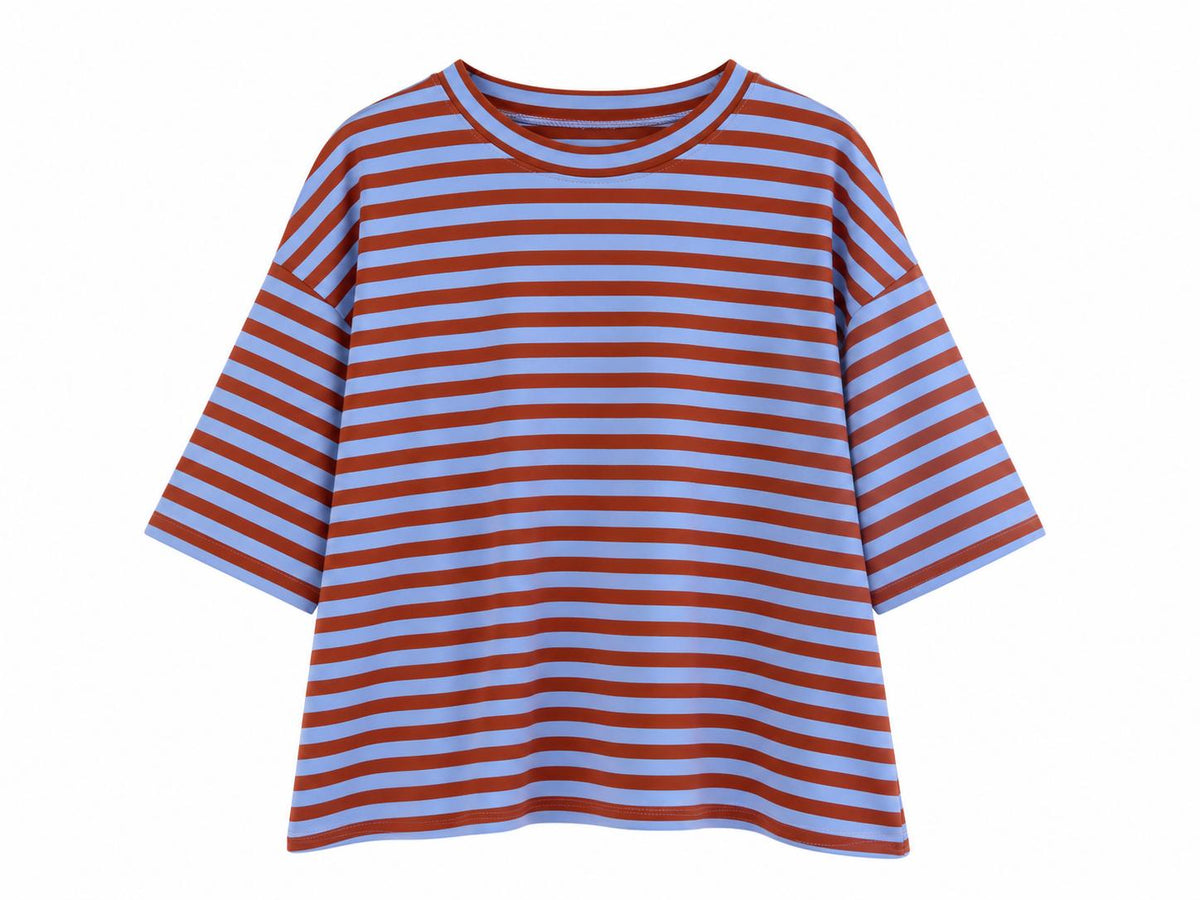 Sudadera de rayas azul y marrón de manga  tres cuartos