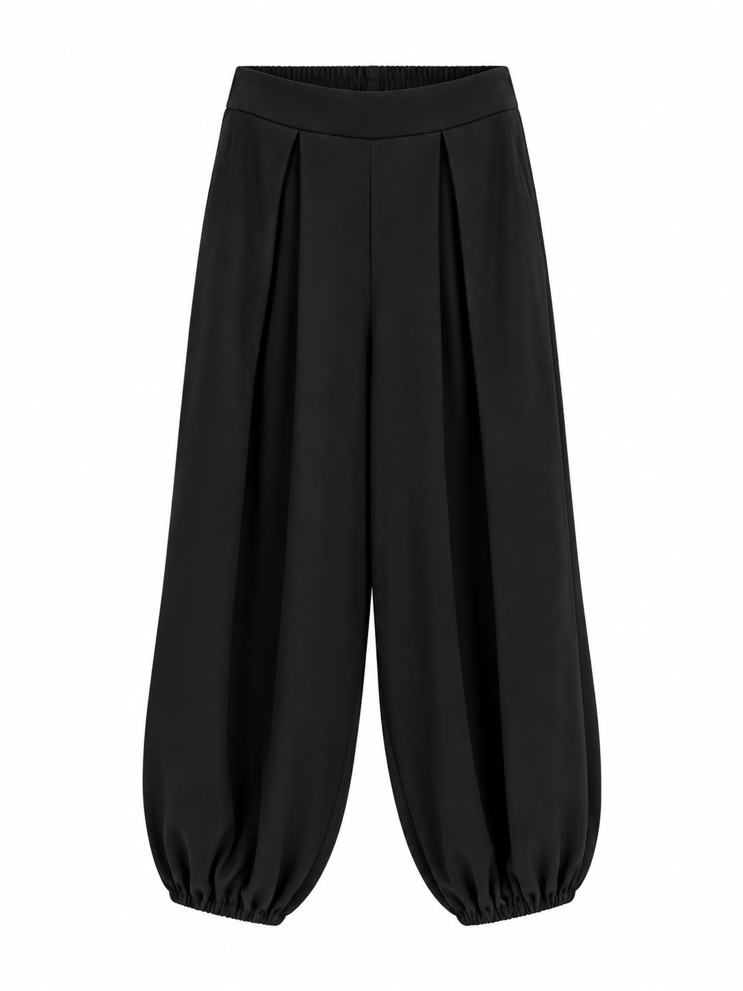 Pantalón Bombacho Negro de Pinzas con Cintura Elástica
