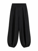 Pantalón Bombacho Negro de Pinzas con Cintura Elástica