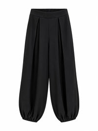 Pantalón Bombacho Negro de Pinzas con Cintura Elástica
