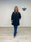 Trench gabardina negra de mujer con forro de cuadros vichy