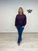 Sudadera de algodón berenjena con cuello redondo y tachuelas