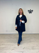 Trench gabardina azul marino de mujer con forro de cuadros vichy