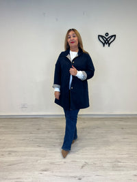 Trench gabardina azul marino de mujer con forro de cuadros vichy