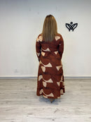 Vestido camisero estampado teja con cinturón y manga larga