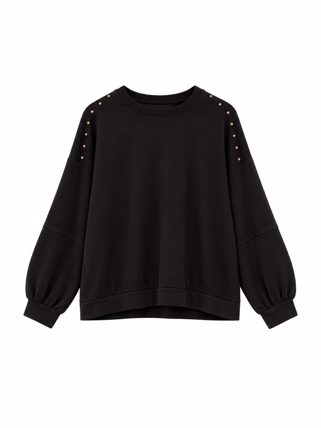Sudadera de mujer marrón de algodón con tachuelas doradas