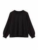 Sudadera de mujer marrón de algodón con tachuelas doradas