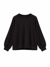 Sudadera de mujer marrón de algodón con tachuelas doradas