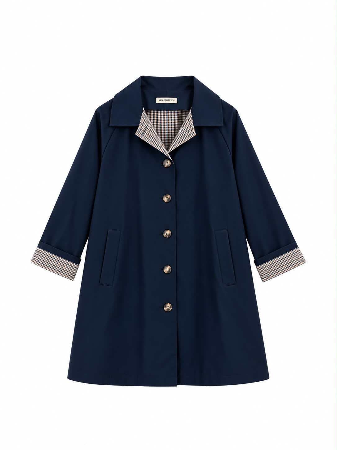Trench gabardina azul marino de mujer con forro de cuadros vichy