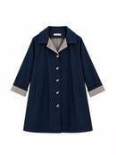 Trench gabardina azul marino de mujer con forro de cuadros vichy