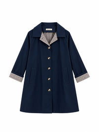 Trench gabardina azul marino de mujer con forro de cuadros vichy
