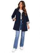 Trench gabardina azul marino de mujer con forro de cuadros vichy