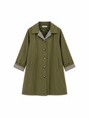 Trench parka de mujer verde militar con forro de cuadros vichy