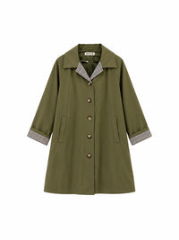 Trench parka de mujer verde militar con forro de cuadros vichy