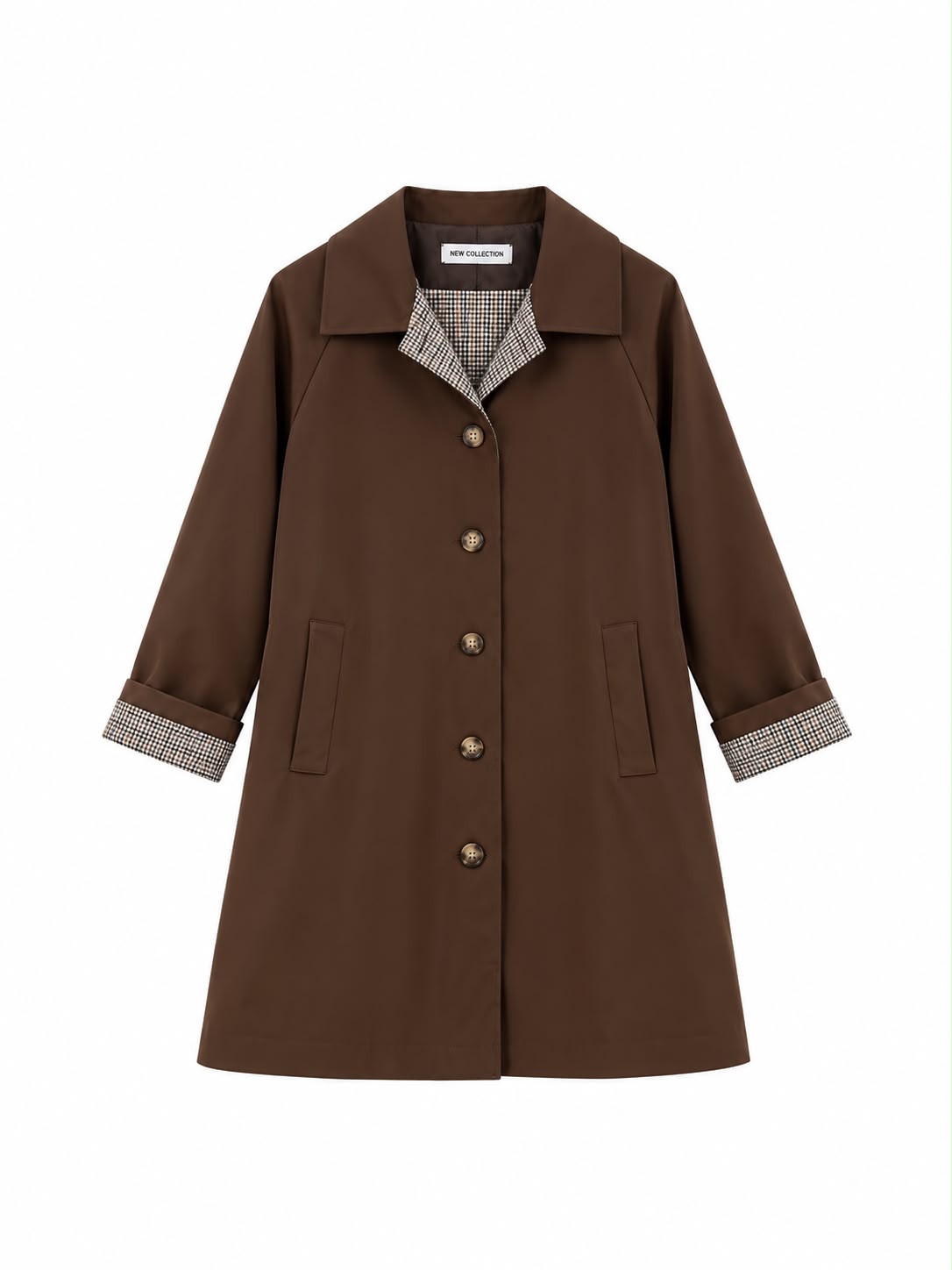 Trench de mujer marrón chocolate con forro de cuadros vichy