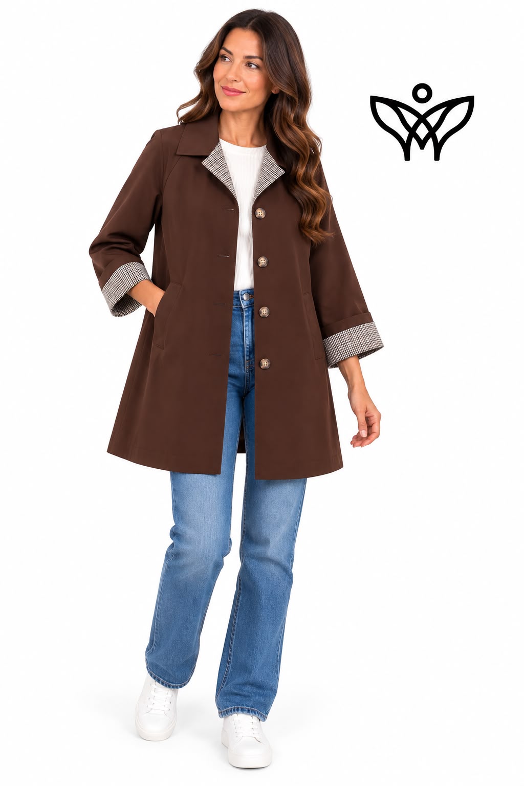 Trench de mujer marrón chocolate con forro de cuadros vichy