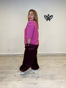 Sudadera rosa de algodón de rayas con manga tres cuartos