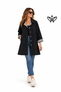 Trench gabardina negra de mujer con forro de cuadros vichy