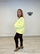 Jersey escote en pico oversize punto gordo amarillo
