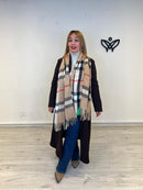 Bufanda amorosa de cuadros con flecos en marrón y beis