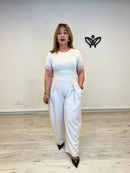 Camiseta algodón beige de mujer con encaje