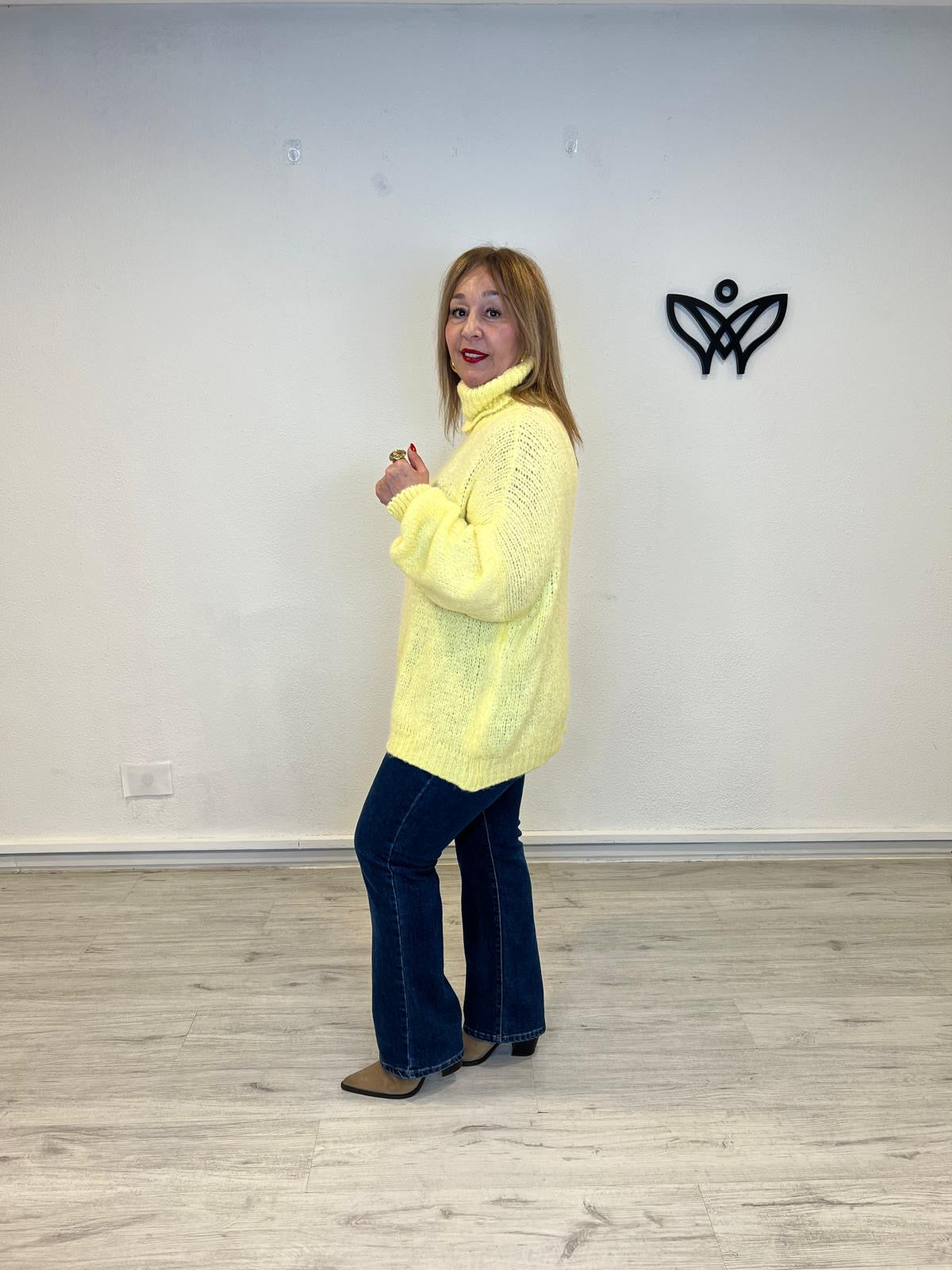 Jersey de cuello subido de punto gordo oversize amarillo