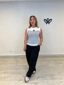 Top de punto fino de rayas blanco y negro