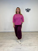 Sudadera rosa de algodón de rayas con manga tres cuartos