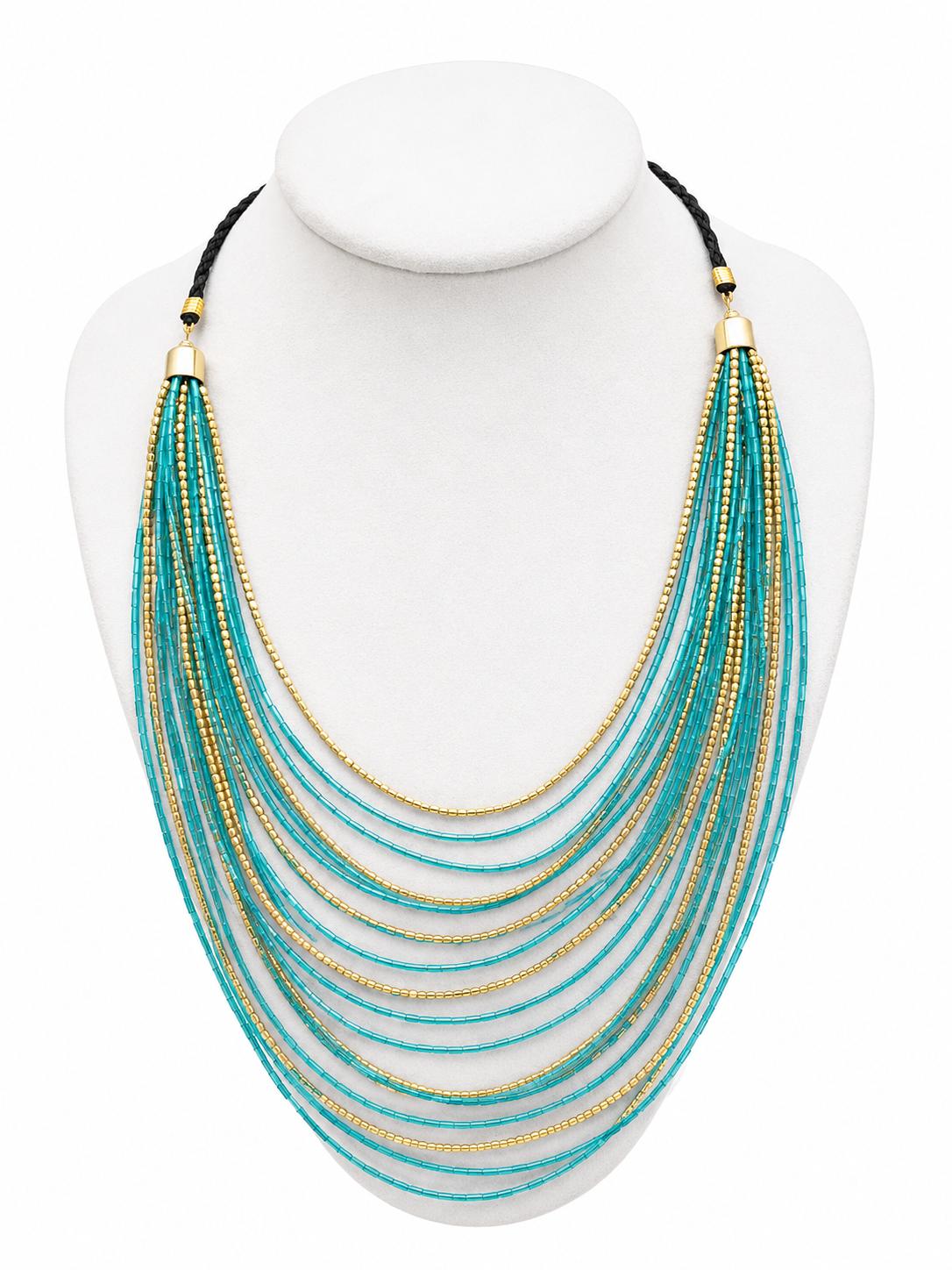 Collar largo multicolor en turquesa y dorado