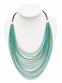 Collar largo multicolor en turquesa y dorado