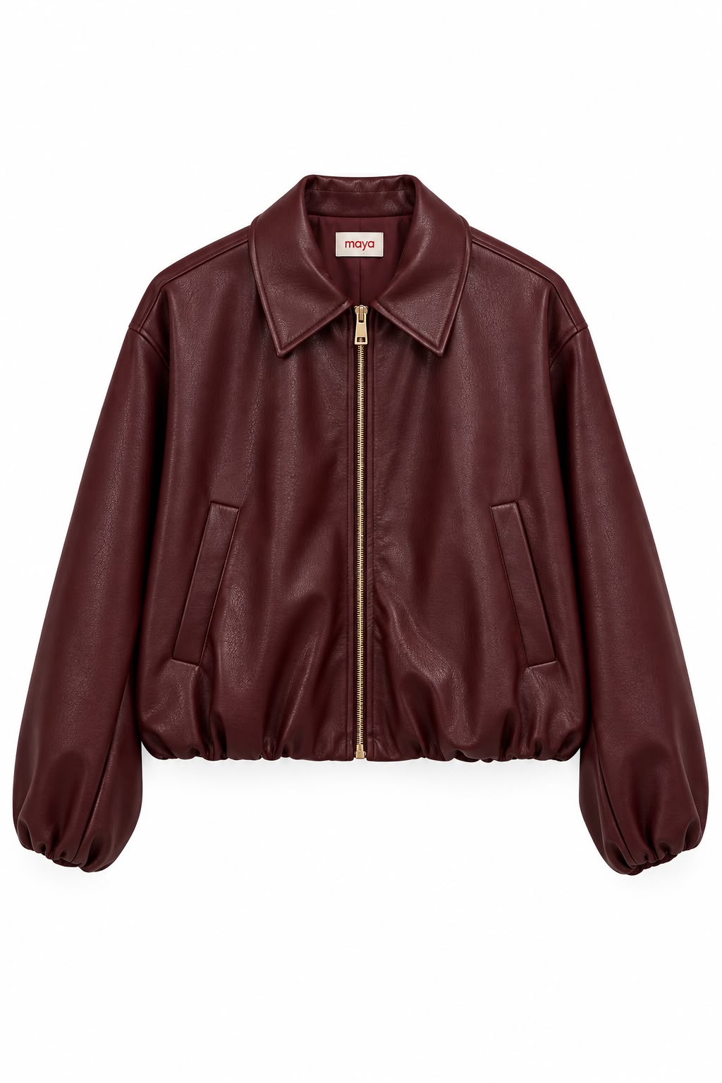 Bomber de polipiel burdeos con cremallera y cuello camisero
