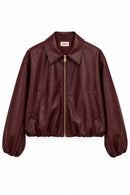 Bomber de polipiel burdeos con cremallera y cuello camisero