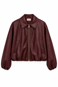 Bomber de polipiel burdeos con cremallera y cuello camisero