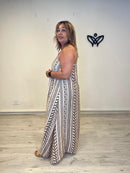 Vestido largo étnico beige de espalda nadadora