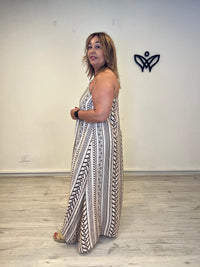 Vestido largo étnico beige de espalda nadadora