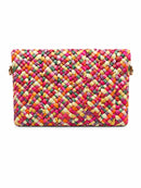 Bolso de rafia multicolor tipo cartera con asa de puño