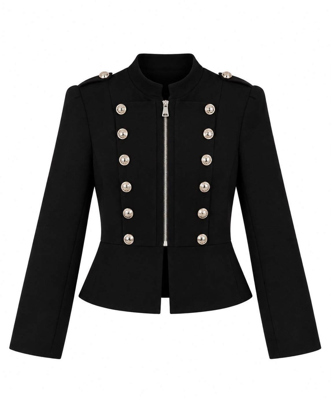 Chaqueta militar domadora negra con botones dorados