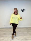 Jersey escote en pico oversize punto gordo amarillo