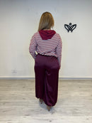 Pantalón burdeos satinado de estilo bombacho con cintura elástica
