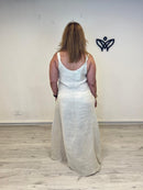 Vestido largo de lino beige con bolsillos