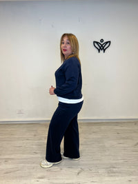 Conjunto algodón pantalón recto y sudadera azul marino