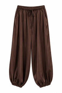 Pantalón bombacho satinado marrón chocolate