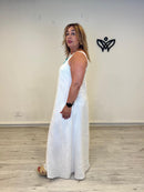 Vestido largo de lino blanco con bolsillos