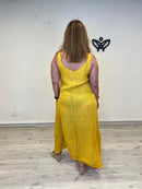 Vestido largo de lino con bolsillos amarillo