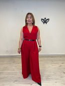 Mono palazzo rojo mujer escote pico