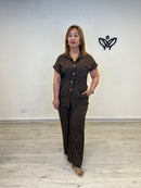 Conjunto marrón chocolate efecto lino fluido