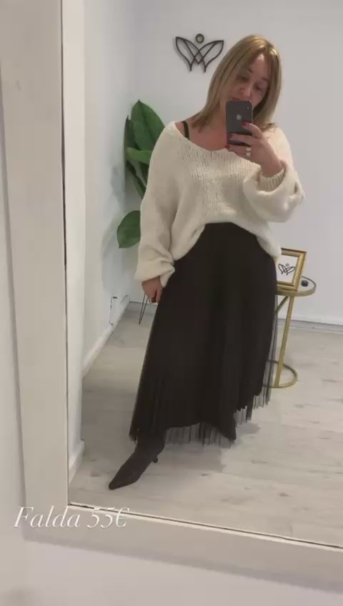 Falda largo midi tull goma en la cintura negro